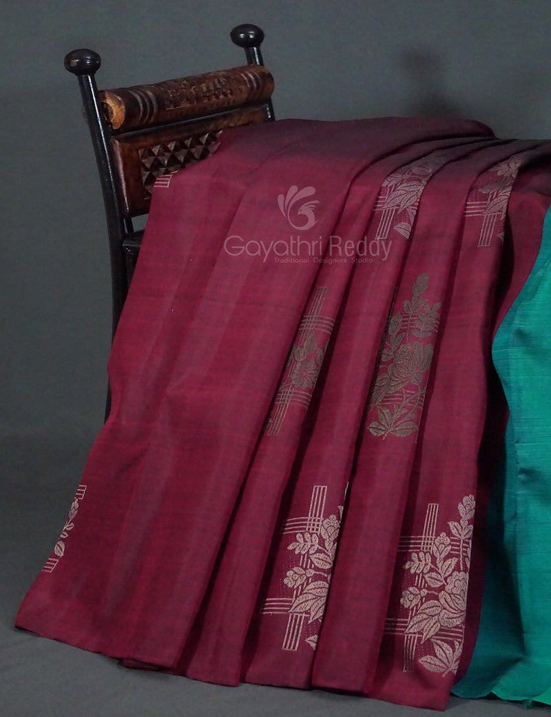 Semi soft silk saree bottle green with thread & zari woven buttas in b –  Prashanti Sarees