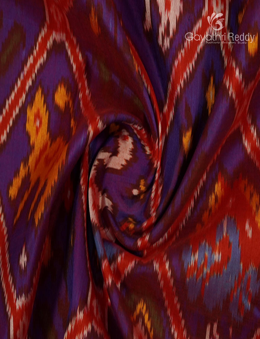 Pure Ikat Silk Saree in Deep Violet and Red