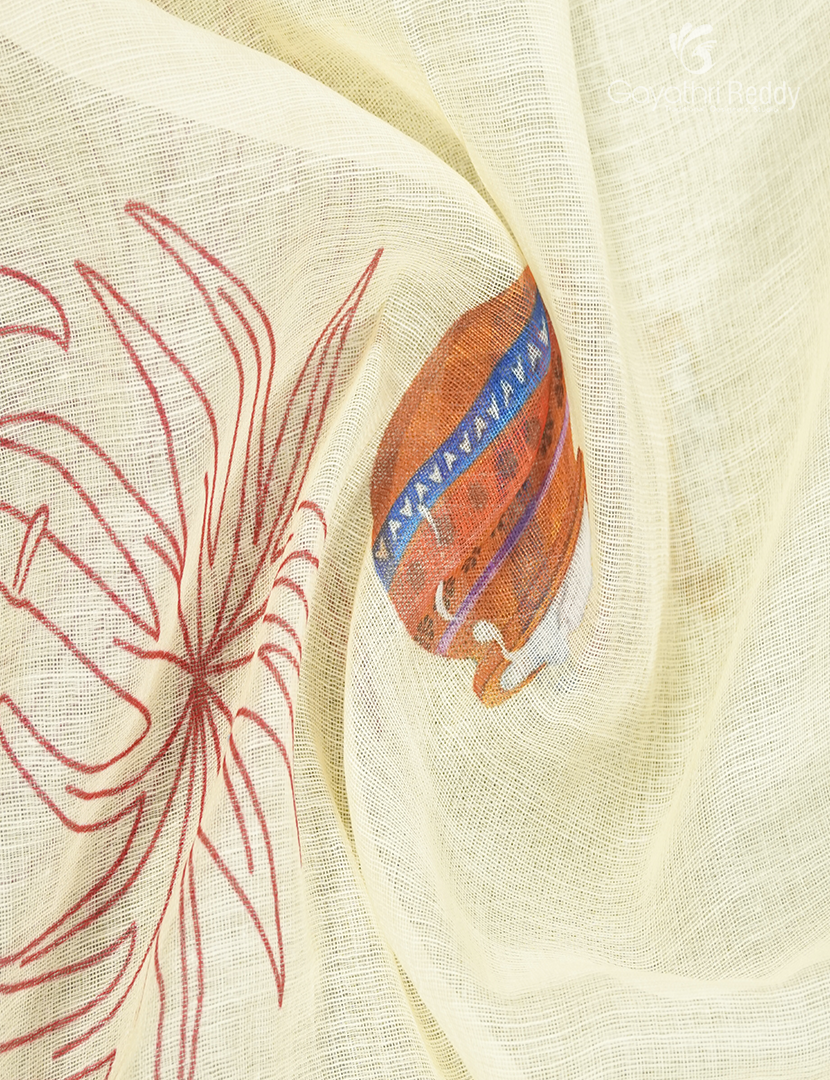 Pure Linen Saree in Light Yellow