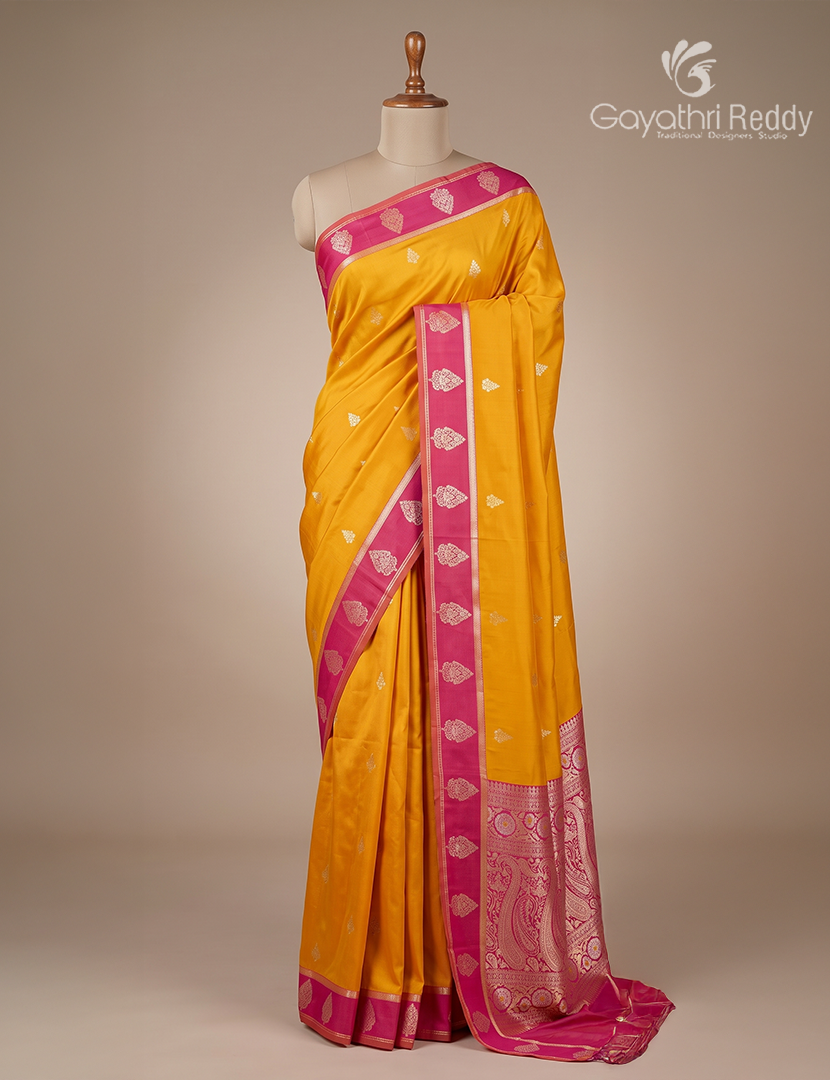 Semi Kanchipuran Silk Saree in Yellow and  Pink
