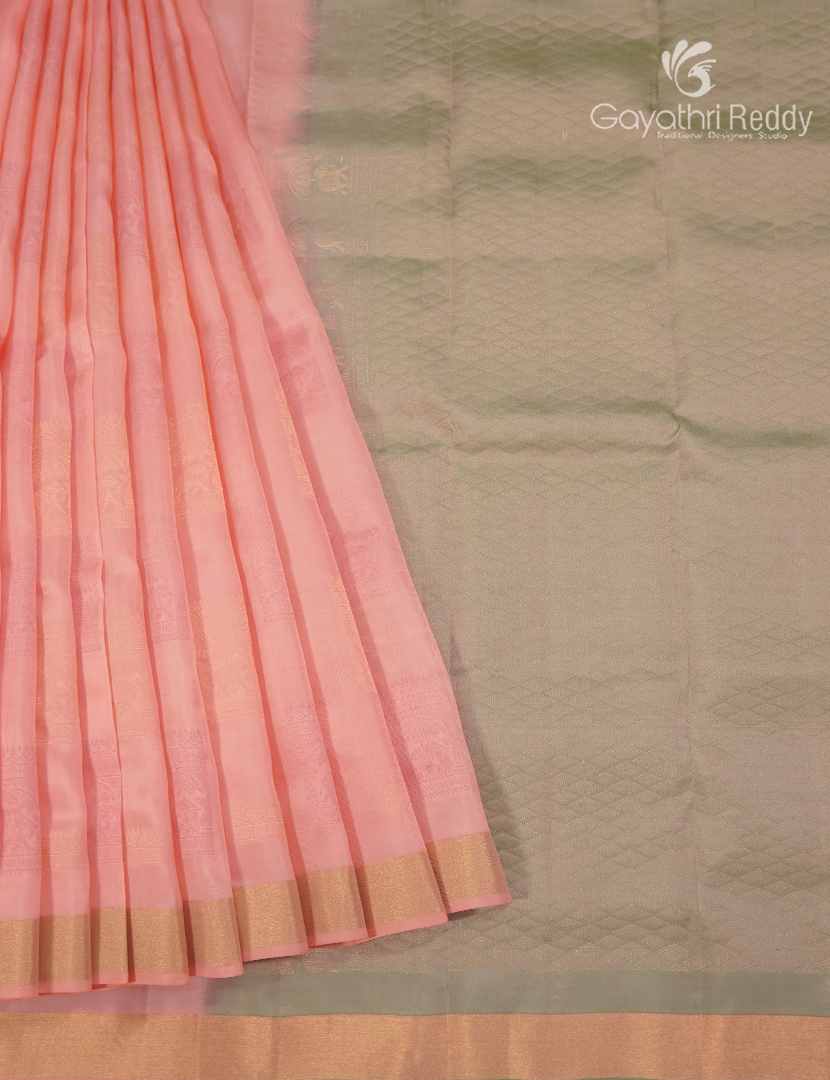 Pure Kanchipuram Silk Saree in Pastel Peach (Small Border )