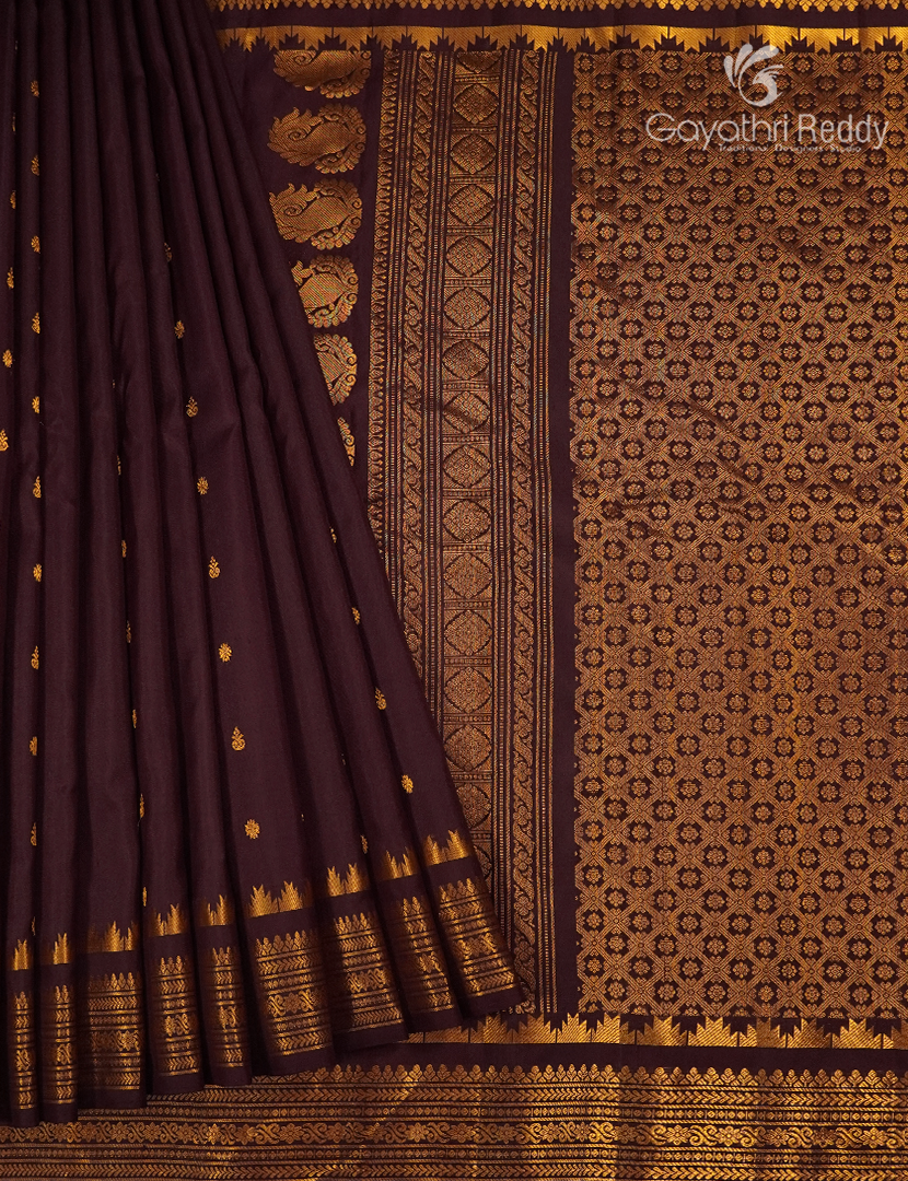 Pure Gadwal Silk Saree in Deep Brown