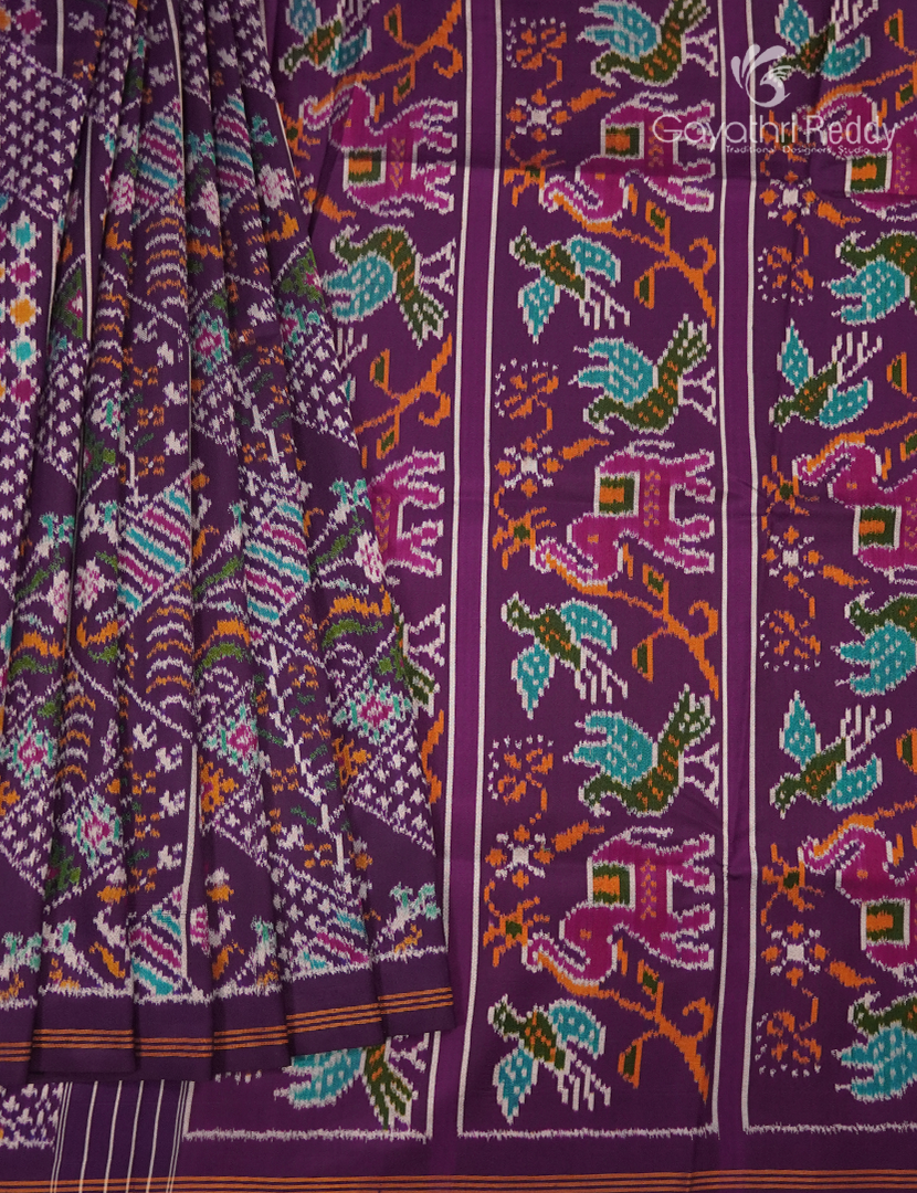 Pure Ikat Silk Saree in Deep Violet