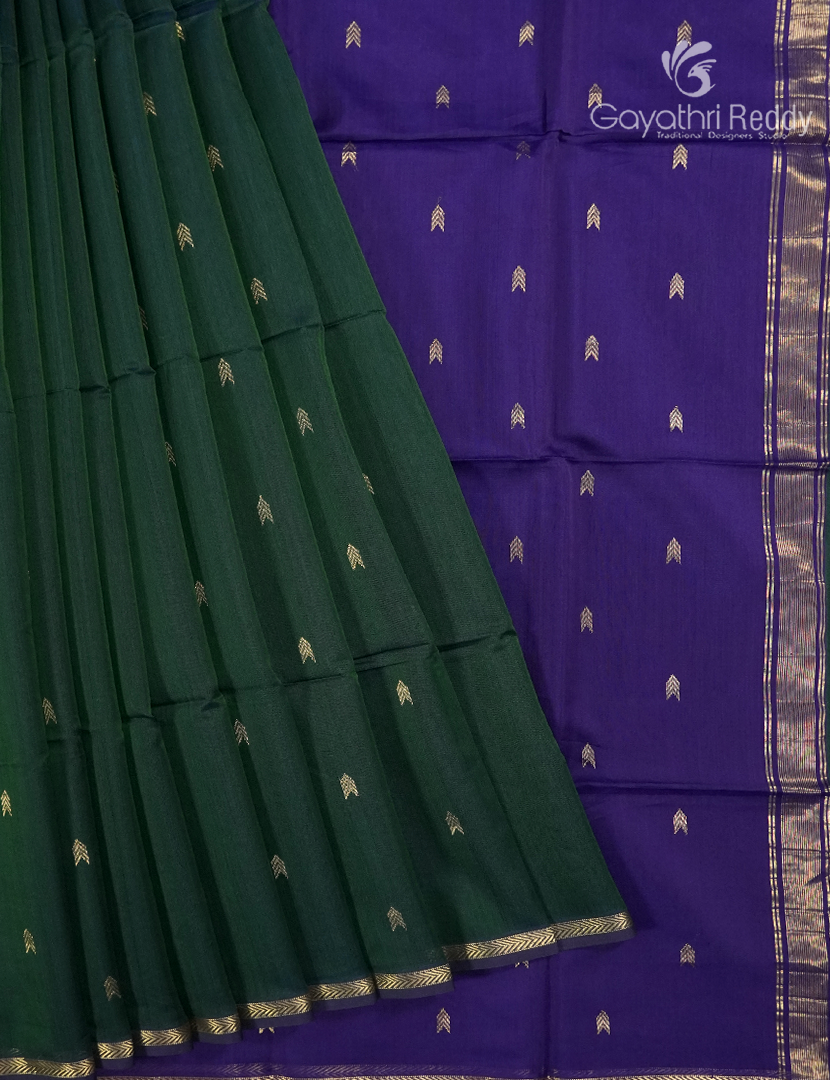 Pure Chanderi Sico Saree in Deep Bottle Green and Deep Purple