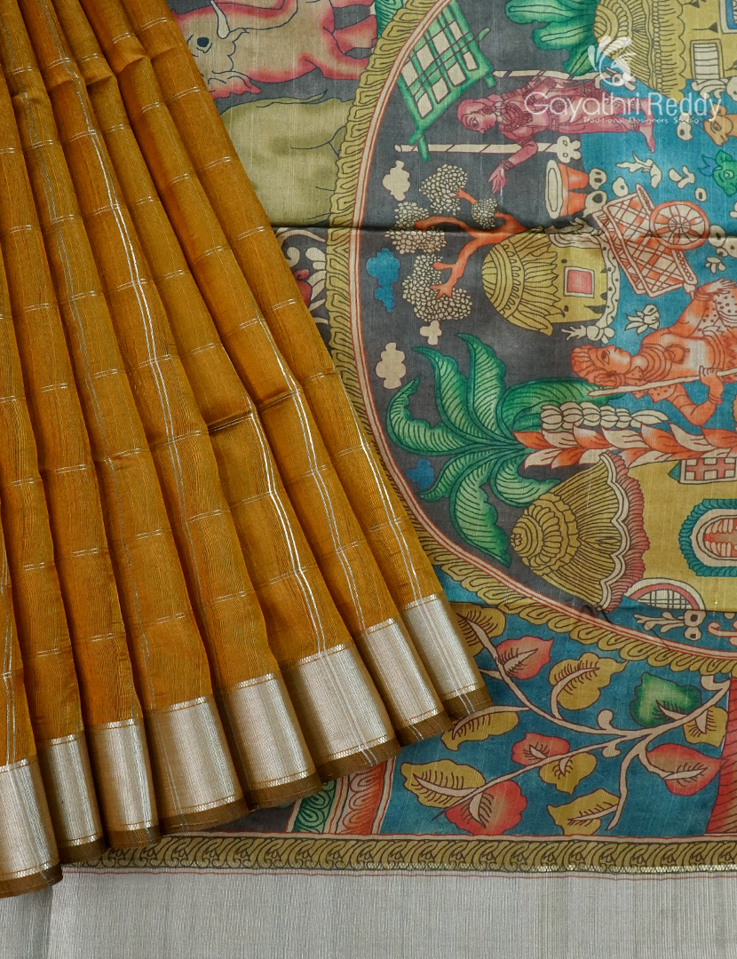 Semi Tussar Saree in Deep Mustard