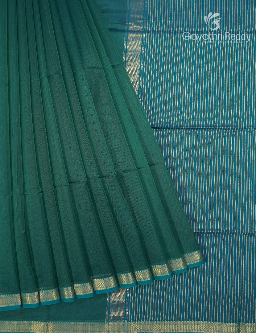 Pure Chanderi Sico Saree in Deep Peacock Green and Blue