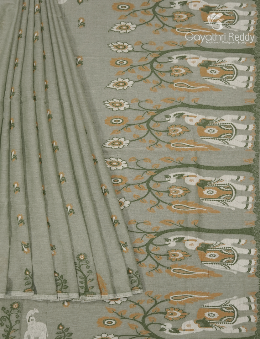 Jamdani Cotton Saree in Pista Green