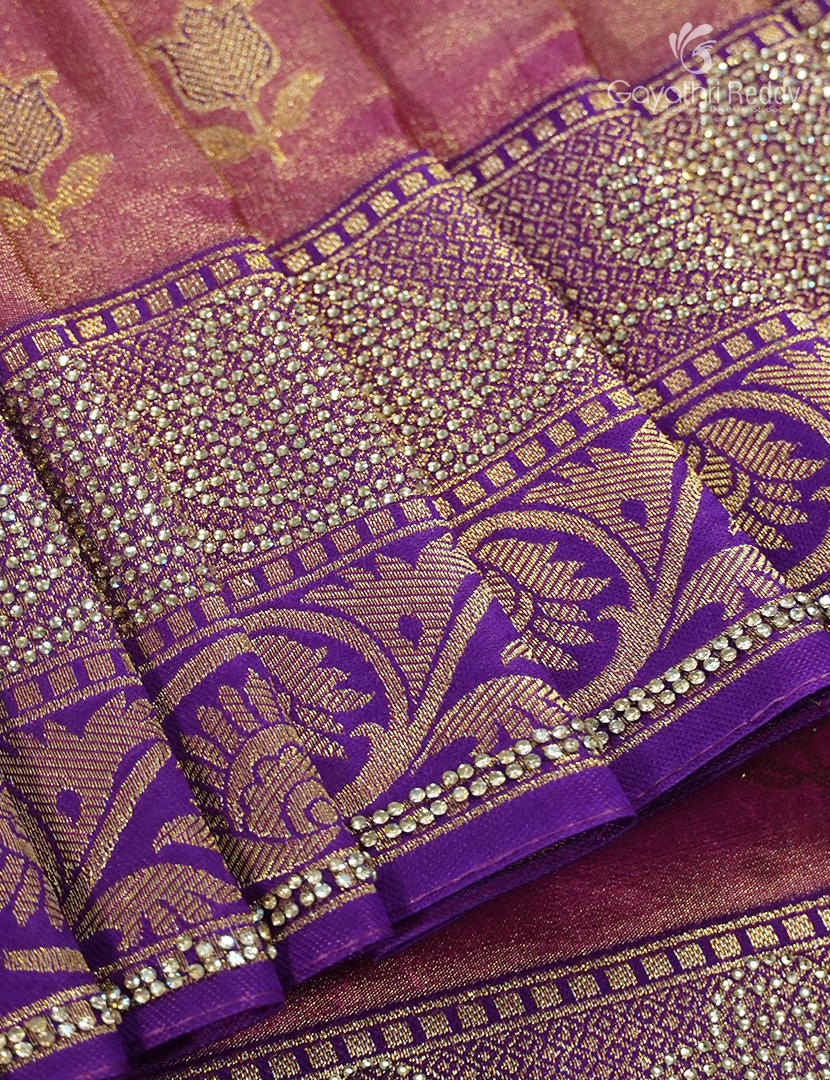 Semi Kanchipuram Silk Fancy Saree in Rose Gold and Purple