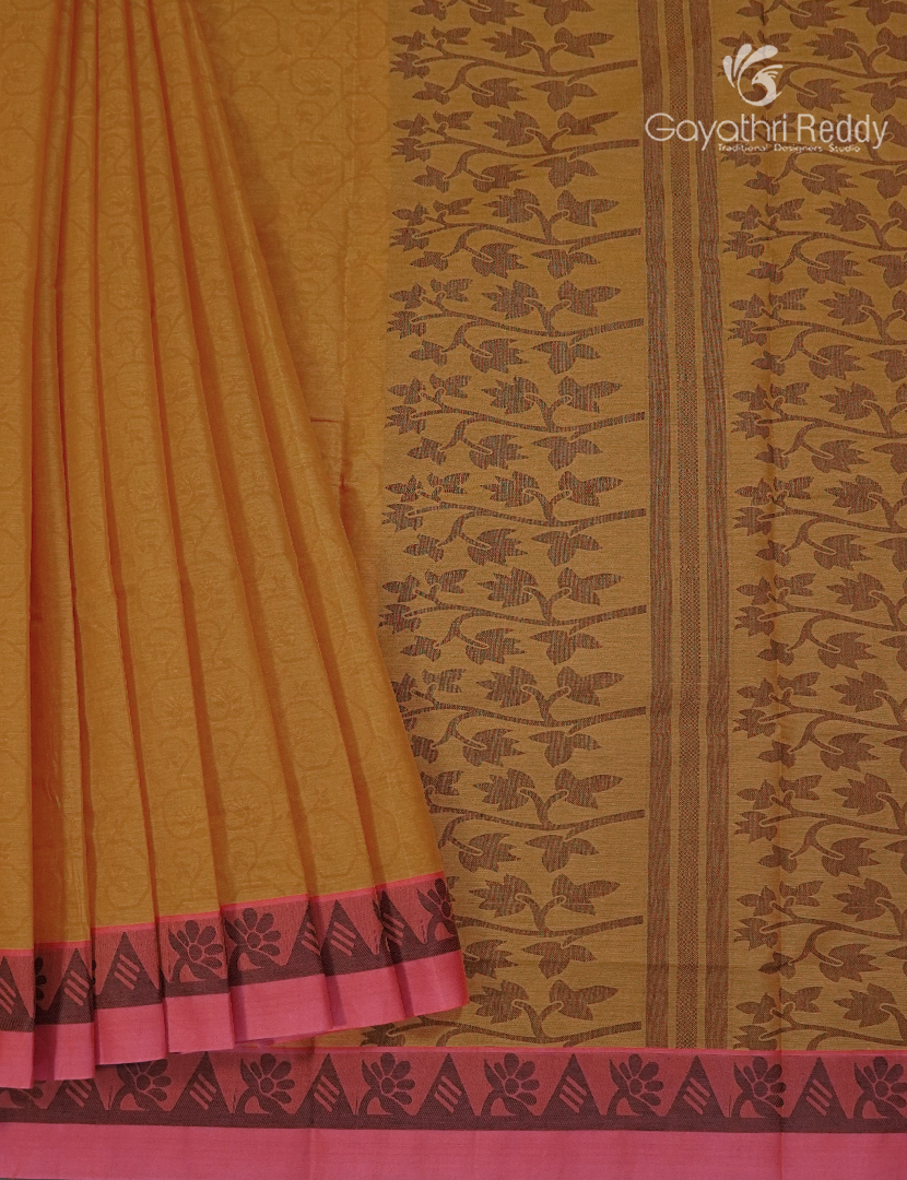 Pure Kanchi Cotton Saree in Yellow