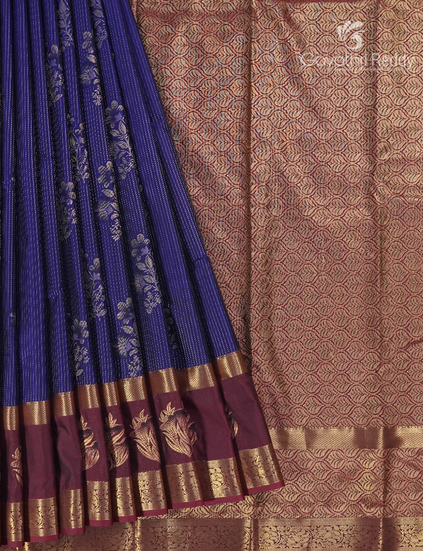 Semi Kanchipuram Silk Saree in Deep Violet and Magenta
