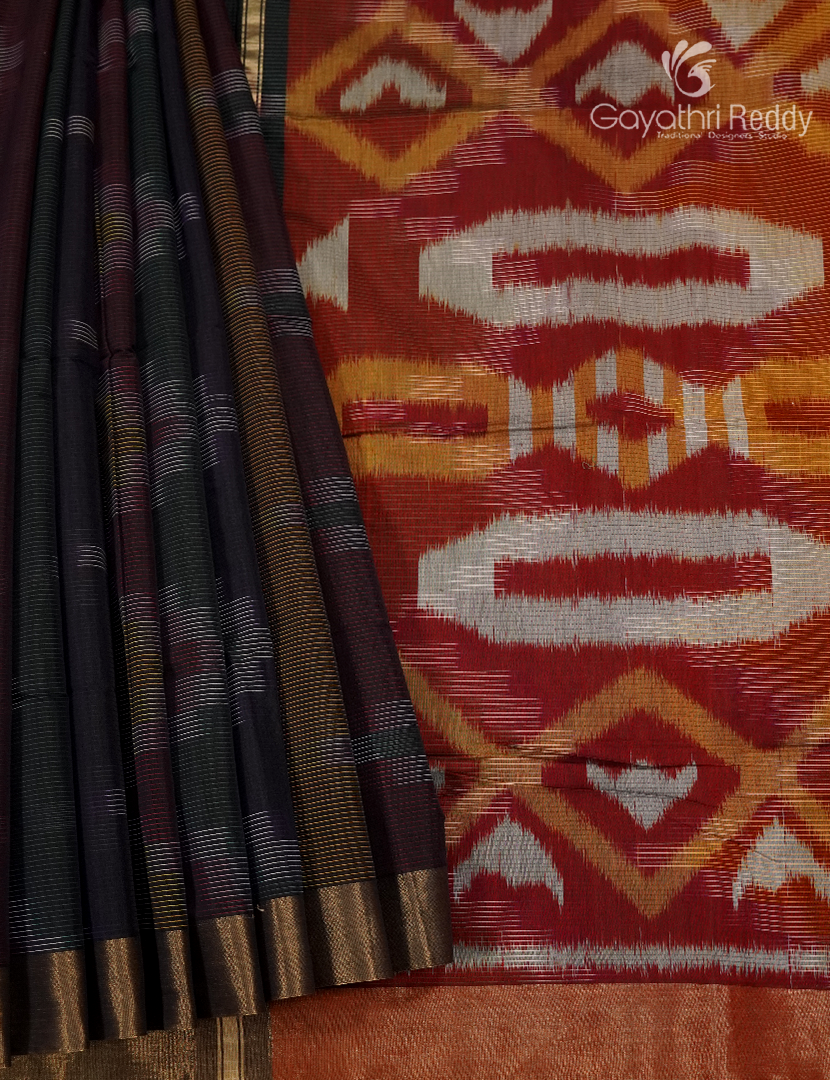 Semi Ikat Sico Saree in Navy Blue