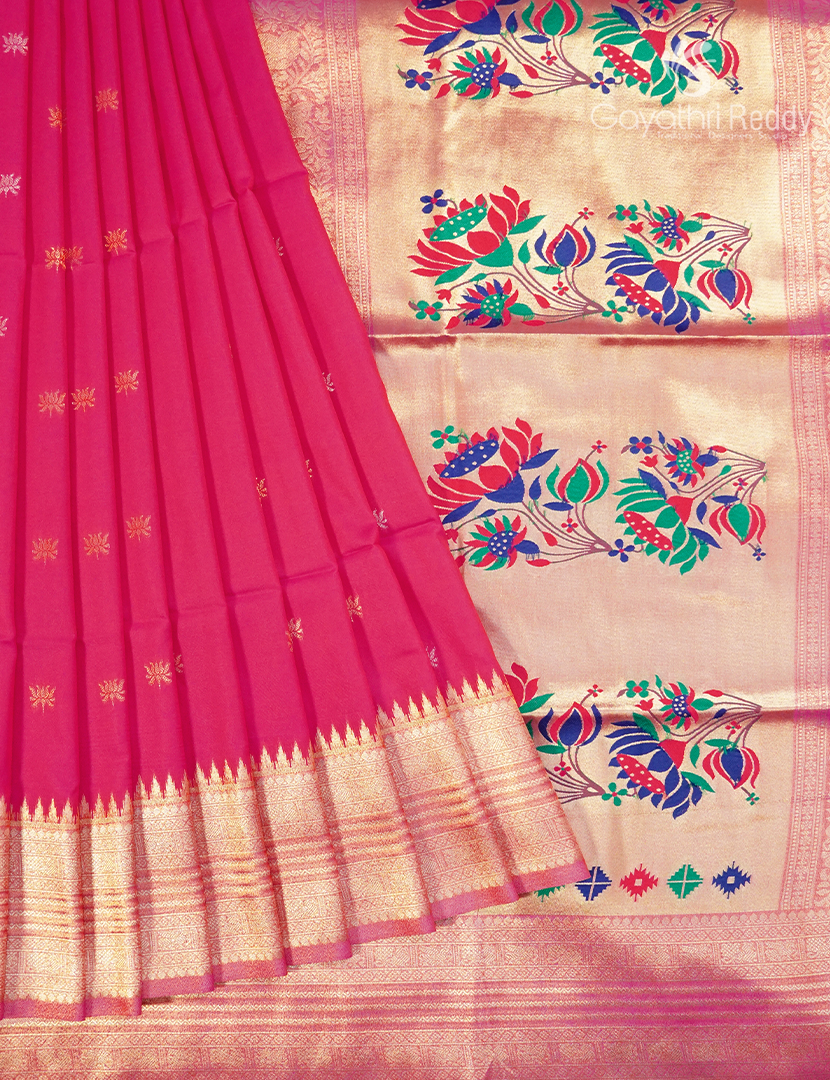 Semi Kanchipuram Art Silk Saree in Rani Pink