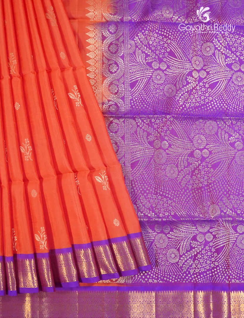 Light weight kanchipuram Silk Saree in Orange and Purple
