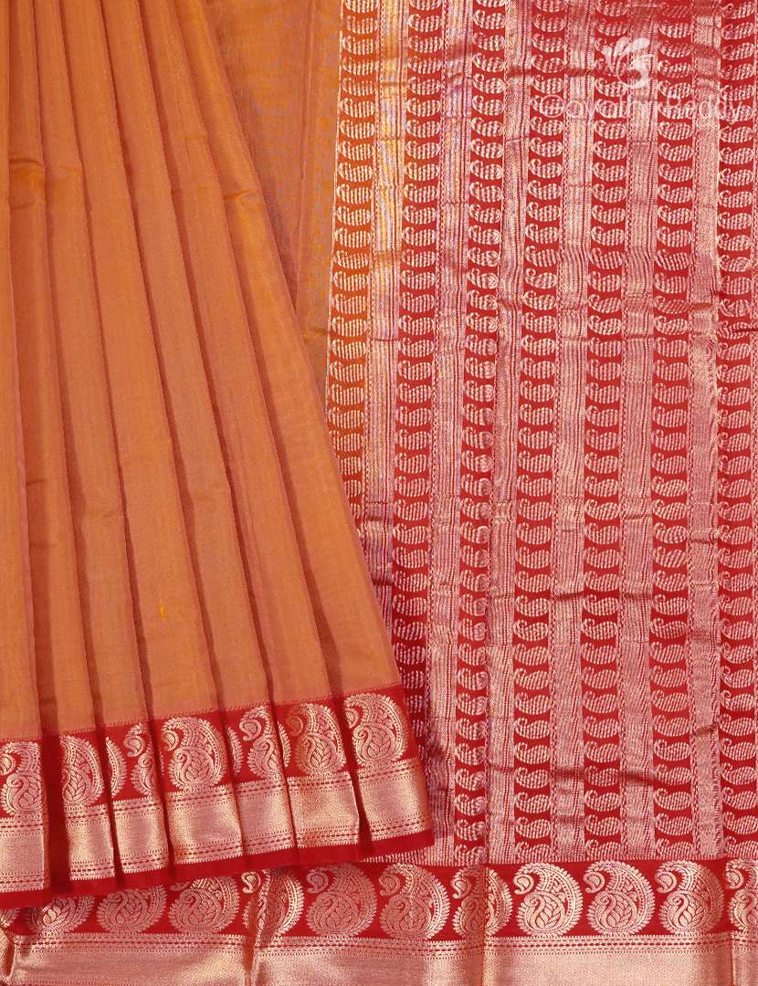 Pure Kanchi Sico Saree in Mustard and Red