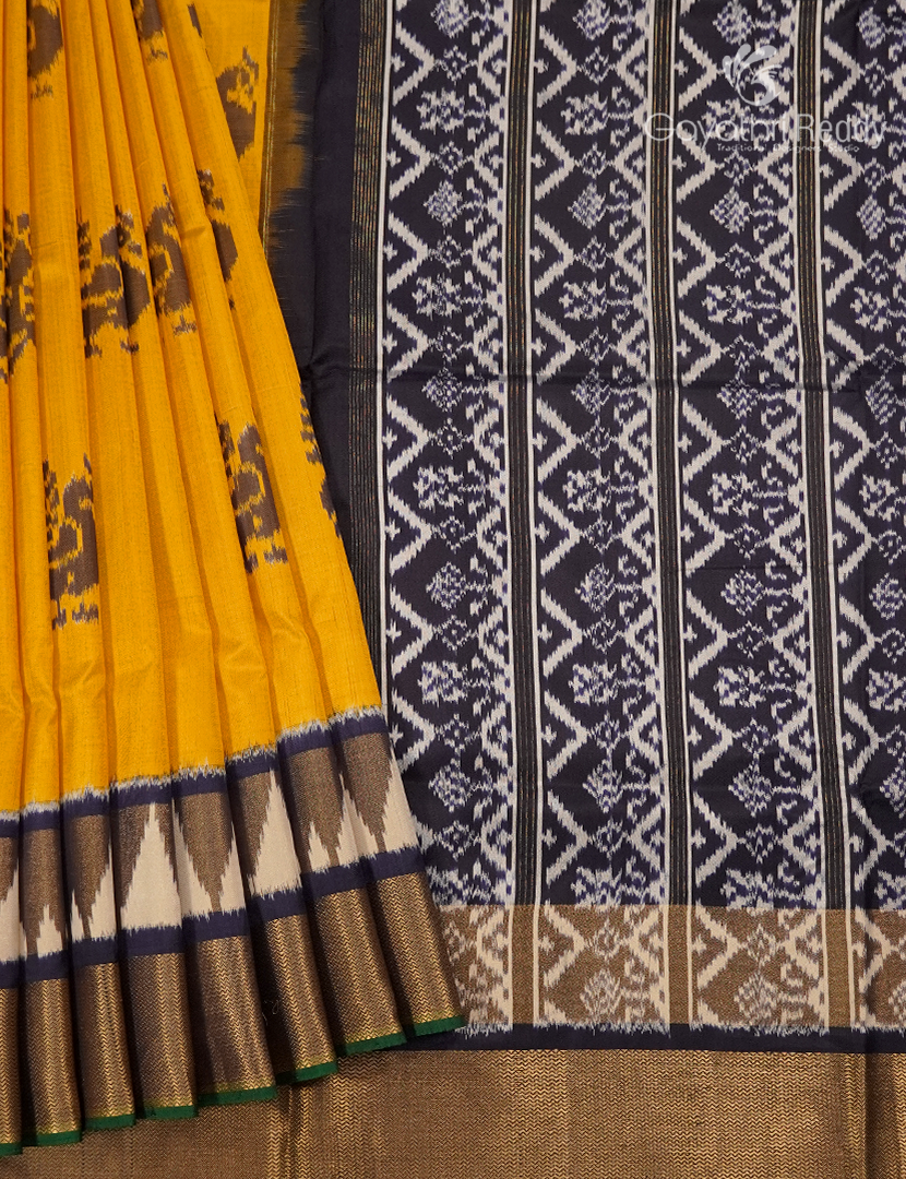 Pure Ikat Silk Saree in Yellow and Black