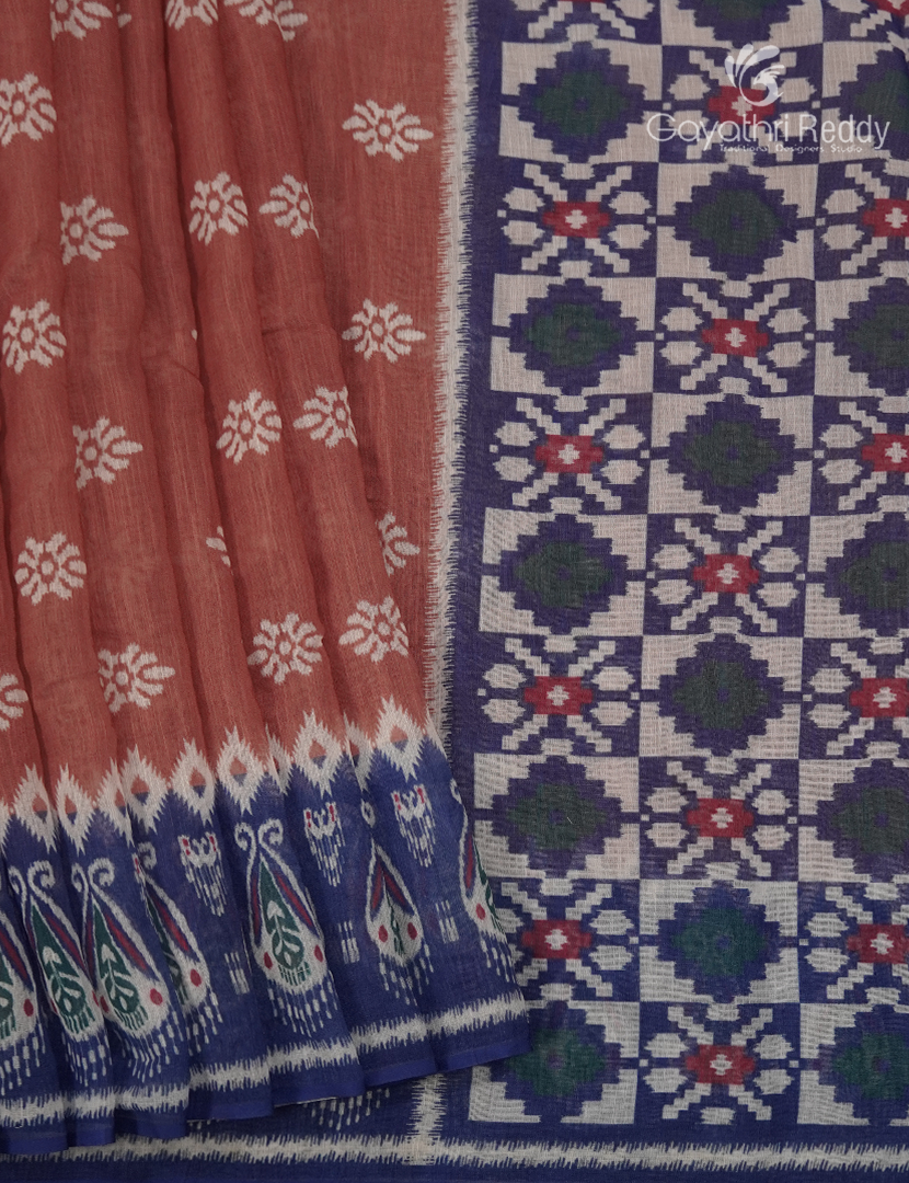 Linen Cotton Saree in Deep Rust