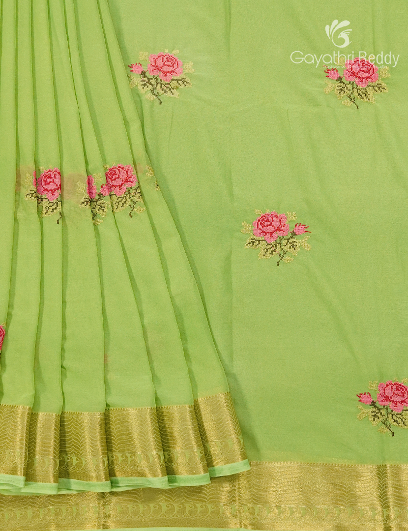 Chiffon saree in Apple Green