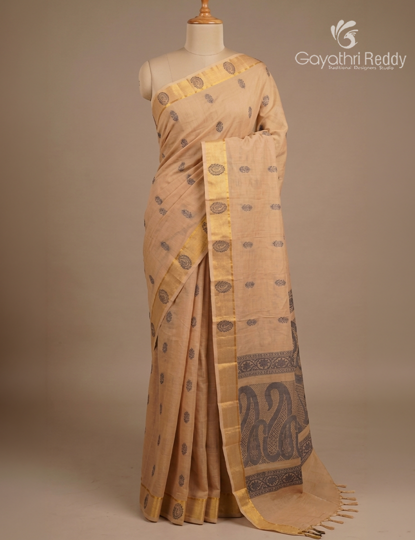 Pure Kanchi Cotton Saree in Beige