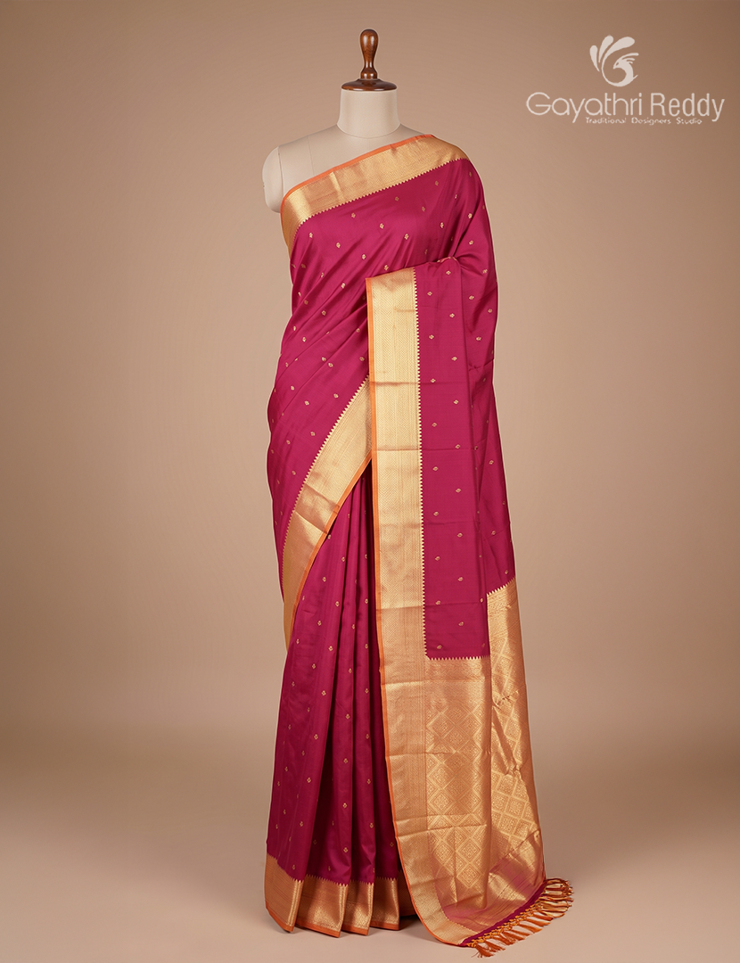 Semi Kanchipuran Silk Saree in Rani Pink and  Peach