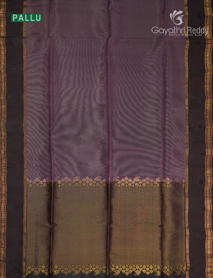 Pure  Kanchipuram Light Weight Silk Saree in Mauve Wine and Deep Brown