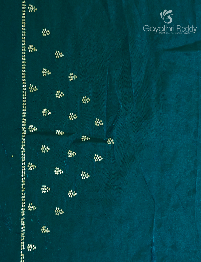 Organza Fancy Saree in Rama Green