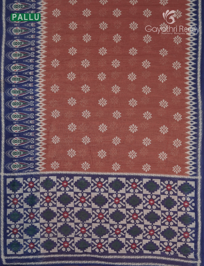 Linen Cotton Saree in Deep Rust
