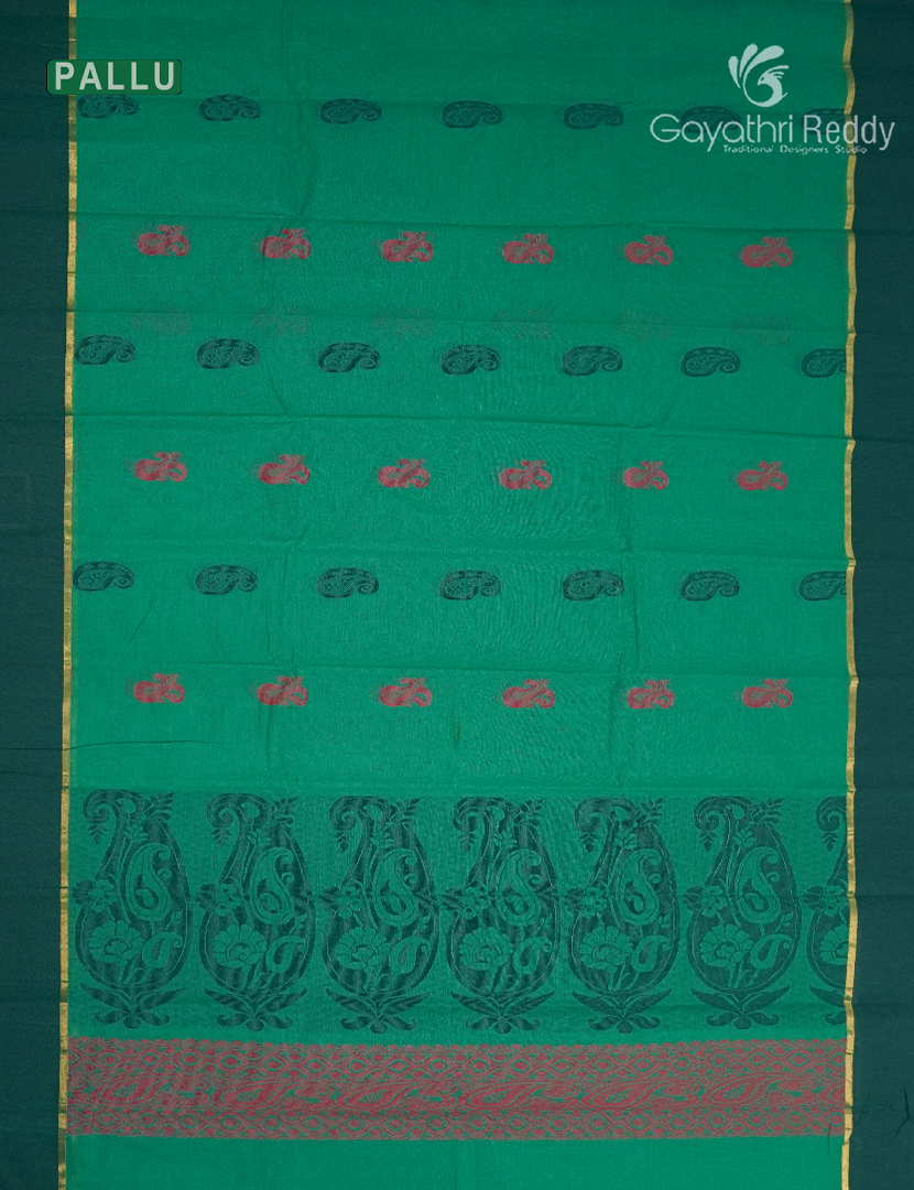 Pure Kanchi Cotton Saree in Deep Rama Green