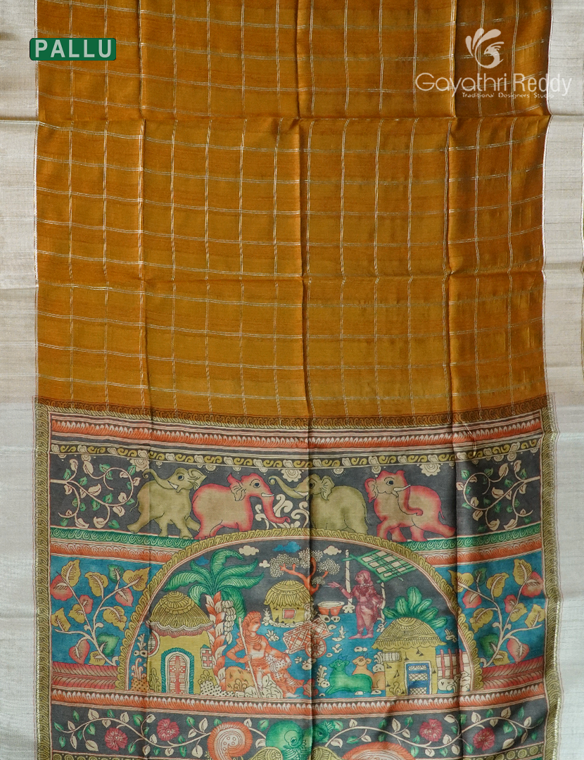 Semi Tussar Saree in Deep Mustard