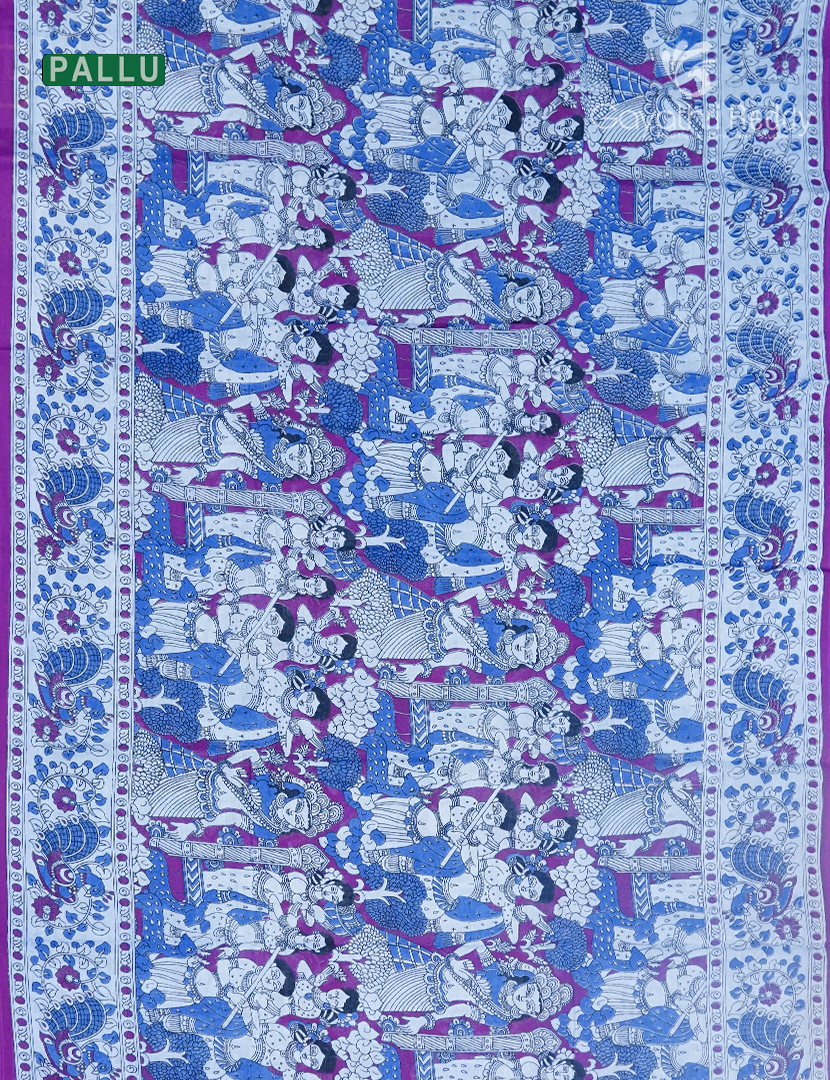 Pure MulMul Cotton Saree in PowderBlue and Magenta