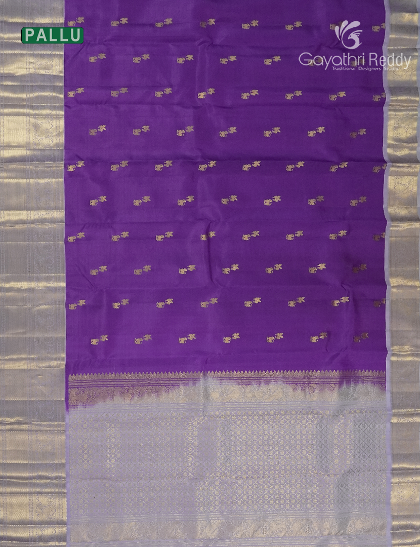 Pure Kanchipuram Silk Saree in Deep Violet and Lavender  (Broad Borders )