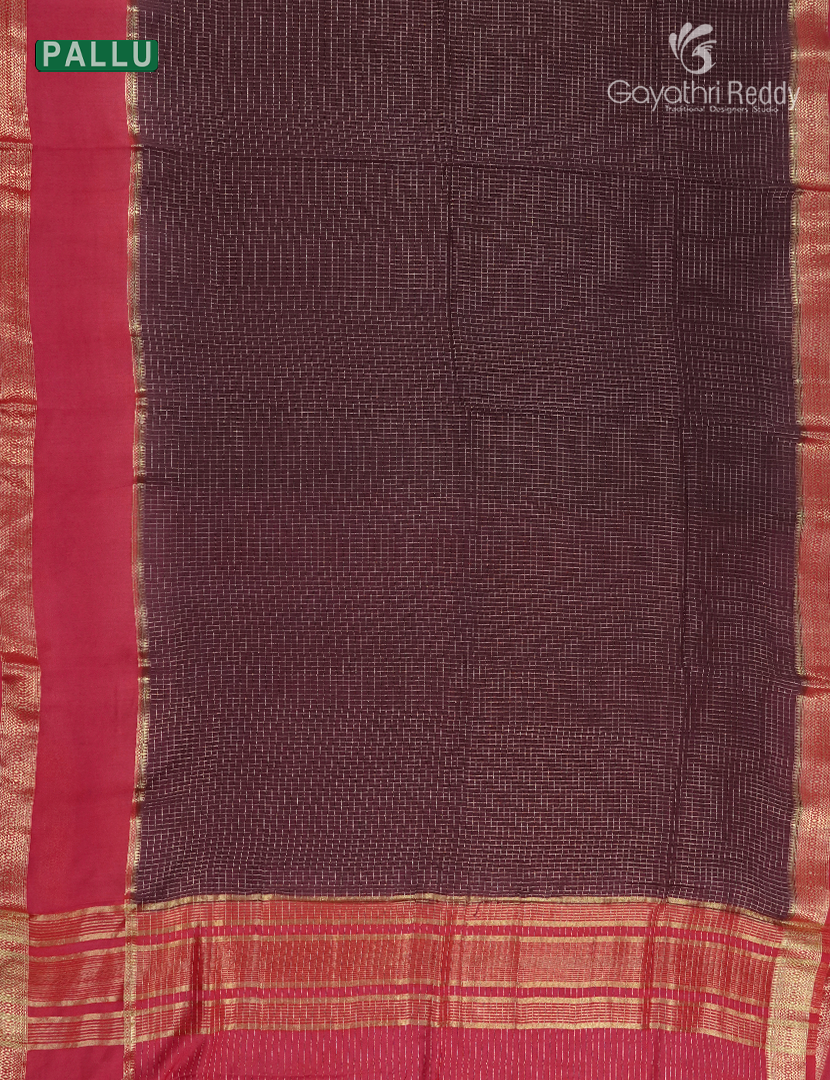Semi Mysore Crepe Saree in Brown and Ruby Pink