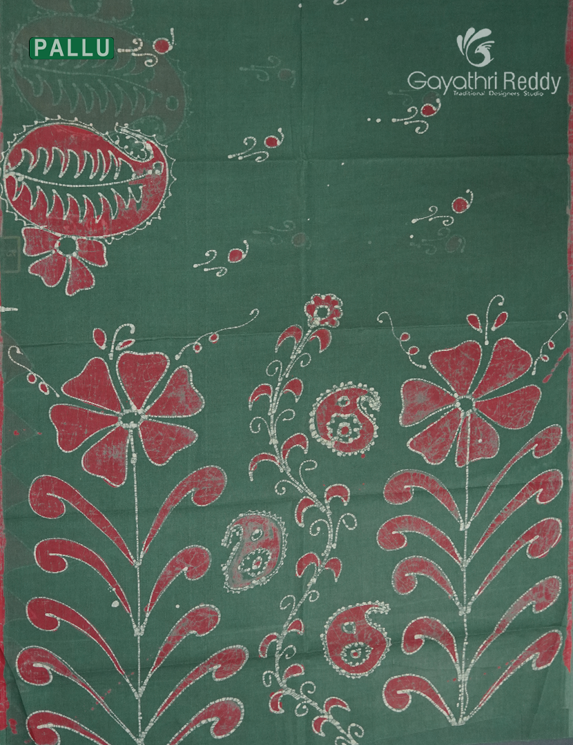 Cotton Batik Print Saree in Sage Green