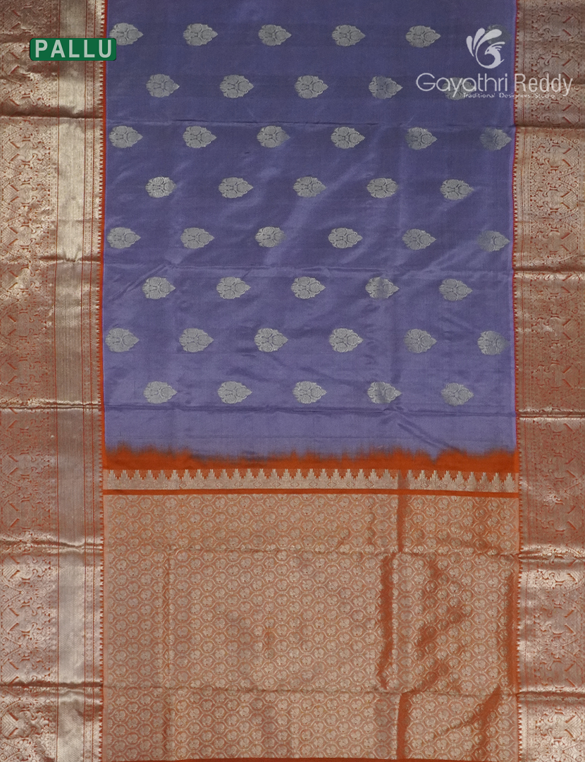 Pure Venkatagiri Silk Saree in Denim Blue and Deep Rust