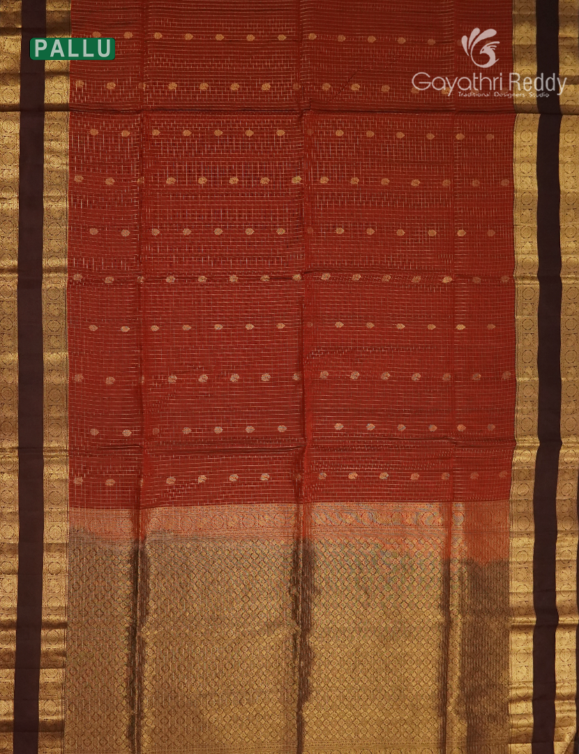 Pure Kanchipuram Vintage Silk Saree in Rust Red and Brown