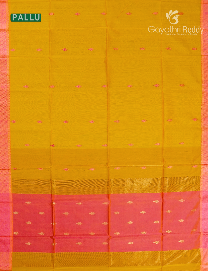 Pure Chanderi Sico Saree in Yellow and Orangish Peach