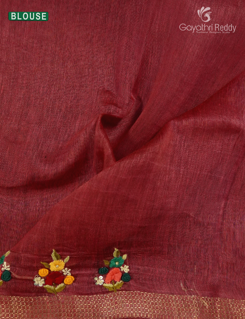 Pure Linen Saree in Deep Rust Red