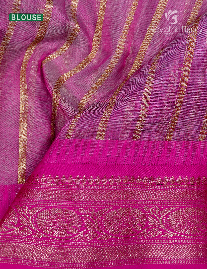 Semi Tissue Gadwal Saree in Cream and Hot Pink