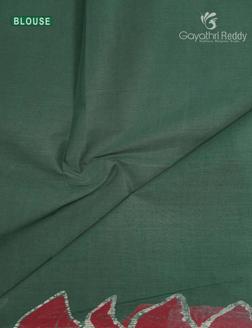 Cotton Batik Print Saree in Sage Green