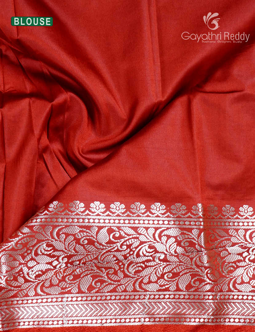 Semi Banaras Katan Silk Saree in Royal Blue and Red