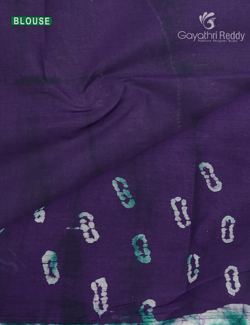 Cotton Batik Print Saree in Deep Violet