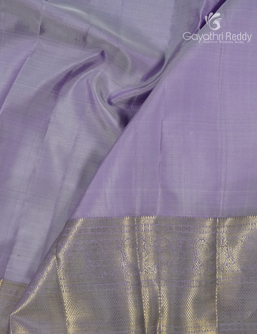 Pure Kanchipuram Silk Saree in Deep Violet and Lavender  (Broad Borders )