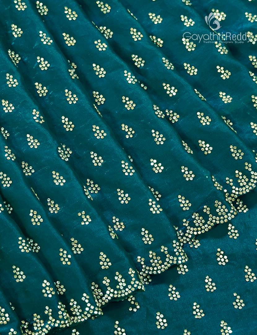 Organza Fancy Saree in Rama Green
