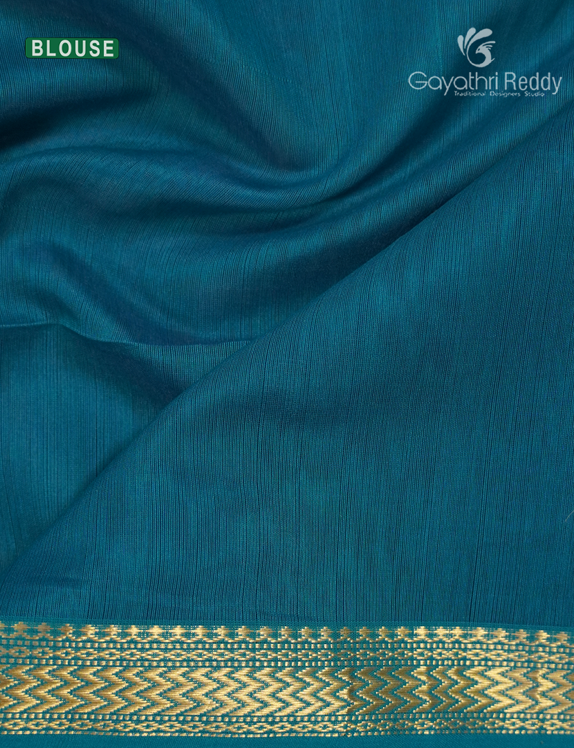Pure Chanderi Sico Saree in Deep Peacock Green and Blue