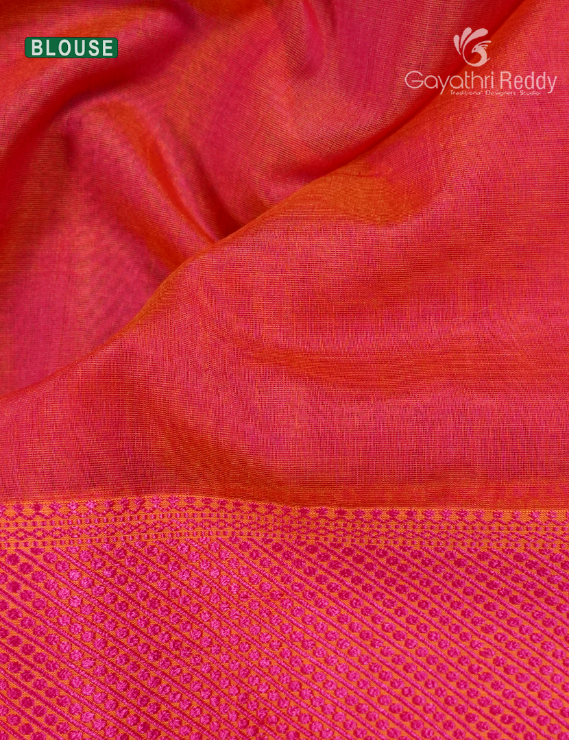 Pure Chanderi Sico Saree in Yellow and Orangish Peach