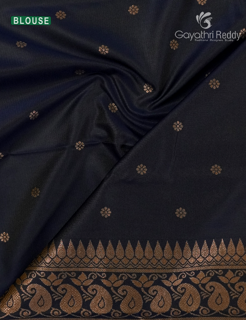 Semi Kanchipuram Art Silk Saree in Deep Olive Green and Black