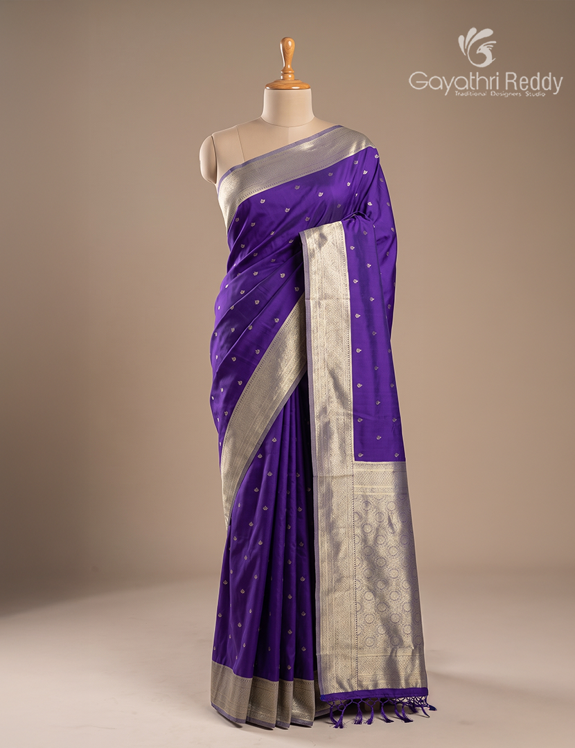 Semi Kanchipuran Silk Saree in Deep Purple and  Silver
