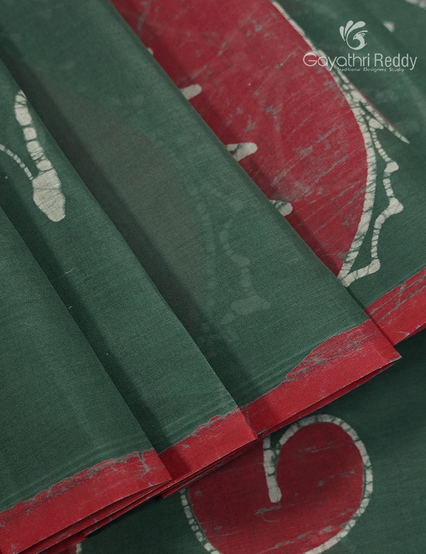 Cotton Batik Print Saree in Sage Green