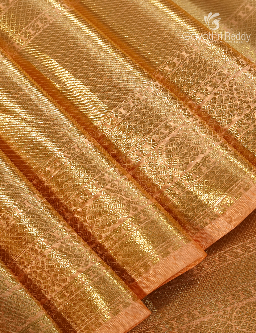 Pure Kanjivaram Bridal Silk in Burgundy and Apricot Peach