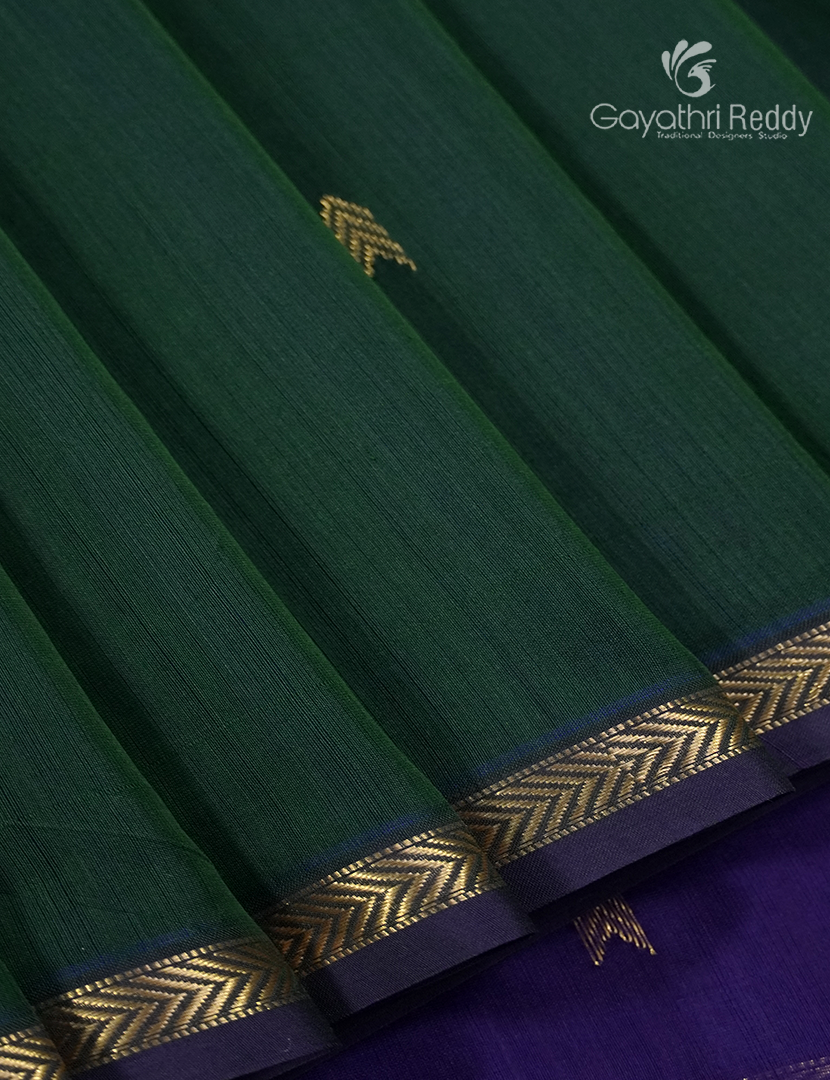 Pure Chanderi Sico Saree in Deep Bottle Green and Deep Purple