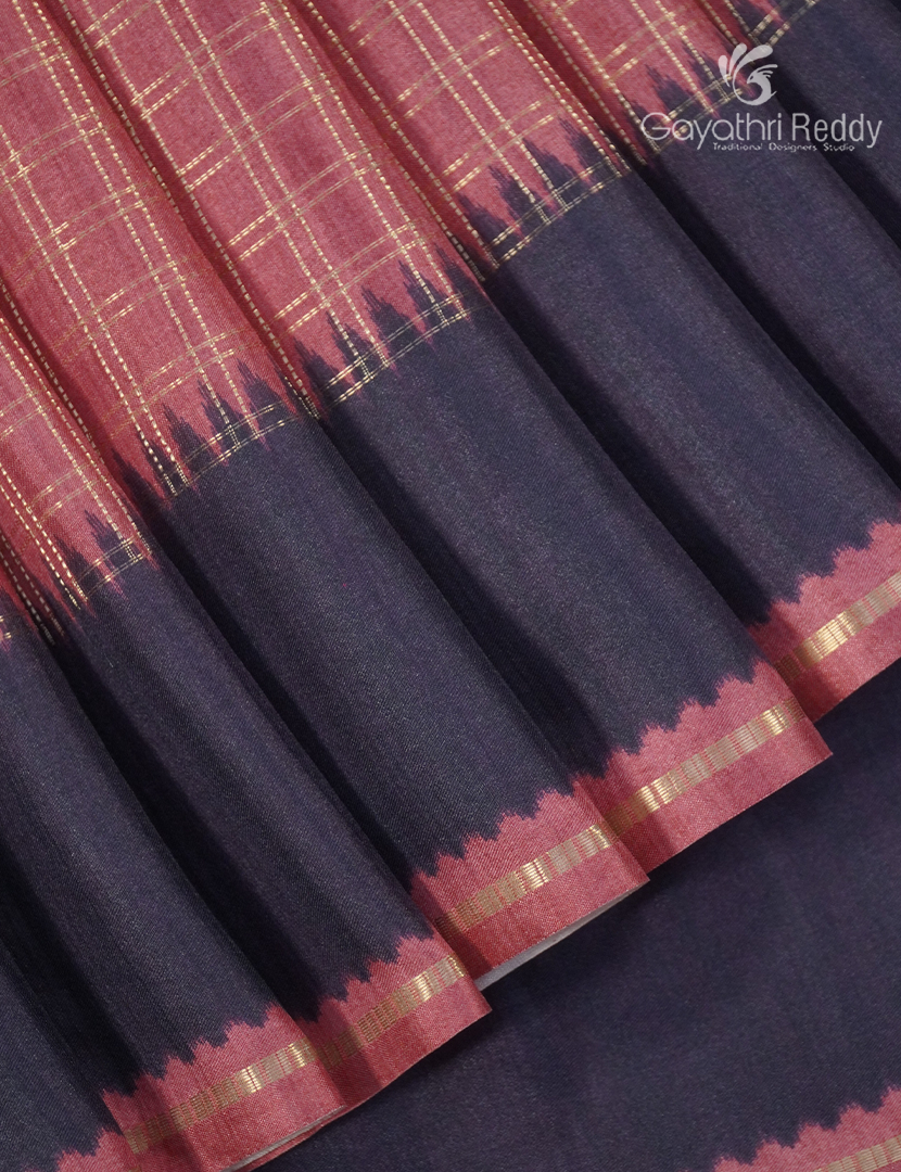 Semi Tussar Saree in Peach and Deep Navy Blue